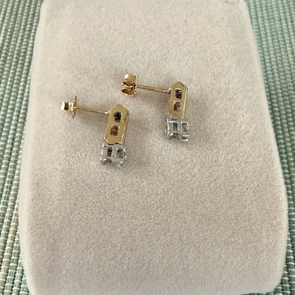 14k Yellow Gold Natural Diamond Stud Earrings (.28 TCW) - Picture 4 of 6
